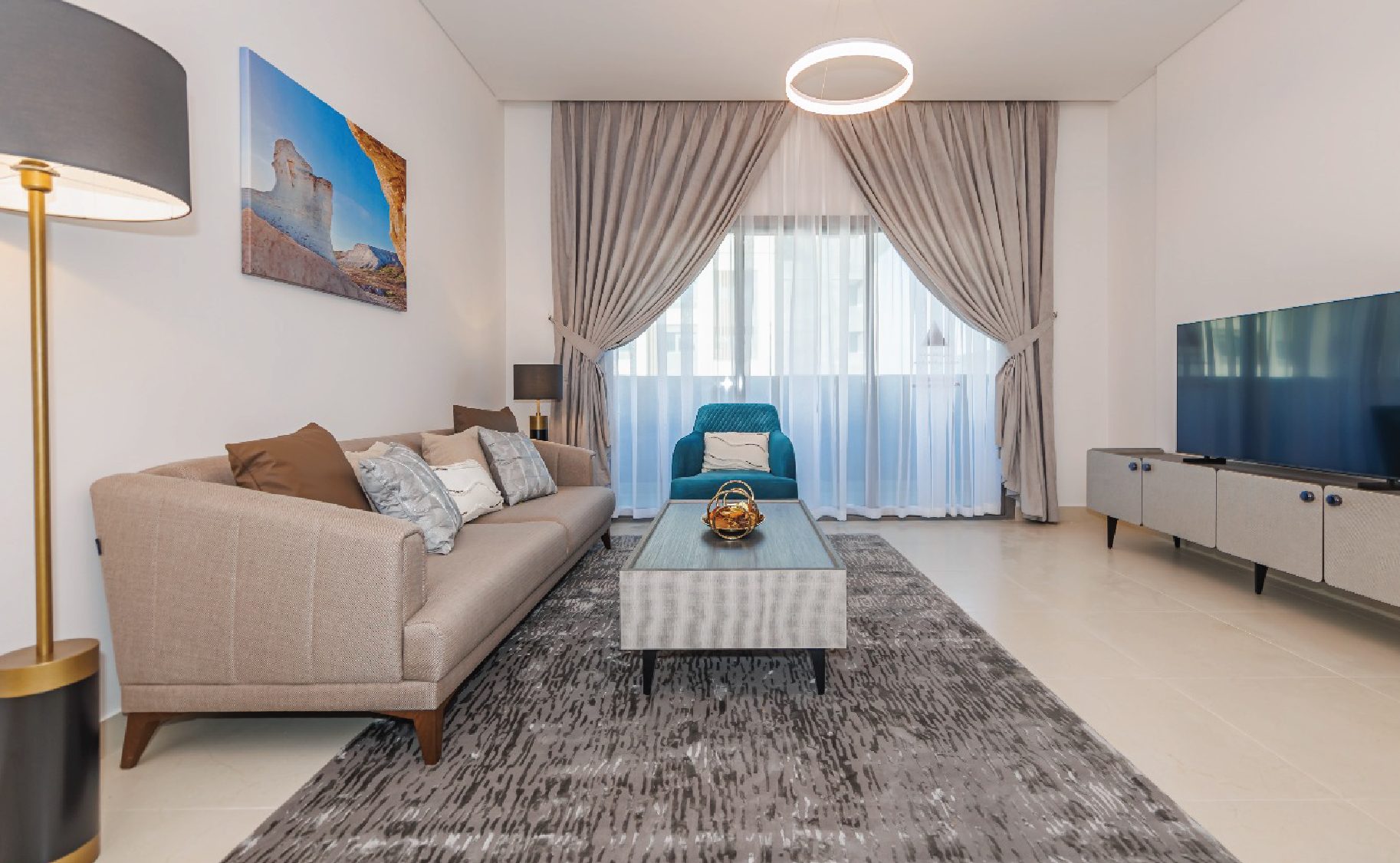 A furnished West Walk apartment with a bright living room